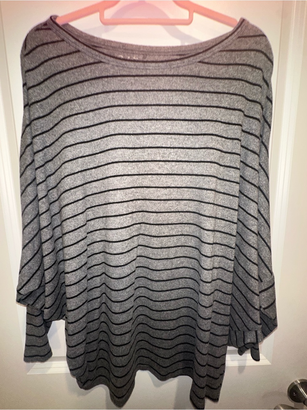 247 Comfort Gray & Black Striped Dolman Sleeve Tunic Top Size XL